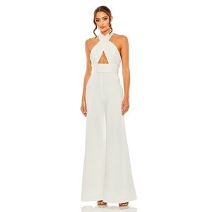 Mac Duggal Sequined Cross Neck Halter Jumpsuit - size 6